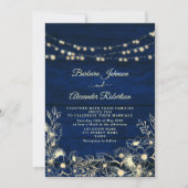 Rustieke Navy Blue String Lights Bloemen Huwelijk Kaart (Voorkant)