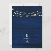 Rustieke Navy Blue String Lights Bloemen Huwelijk Kaart (Achterkant)