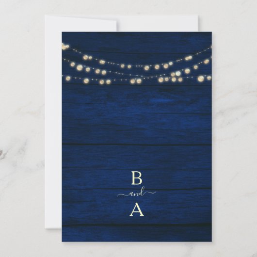 Rustieke Navy Blue String Lights Bloemen Huwelijk Kaart (Achterkant)