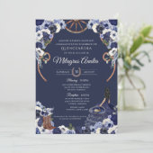 Rustieke Navy Blue Westerne Charro Quinceanera Kaart (Staand voorkant)