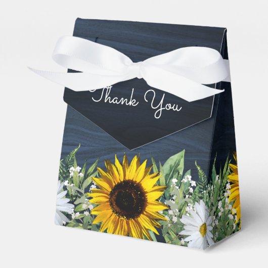 Rustieke Navy Blue Zonnebloem|Daisy Wedding Favor Bedankdoosjes (Voorkant Zijde)