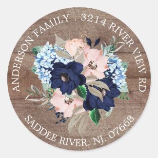 Rustieke Navy & Blush Bloemen Adreslabel Sticker