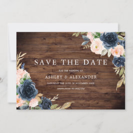 Rustieke Navy Blush Bloemen Bruiloft Save The Date