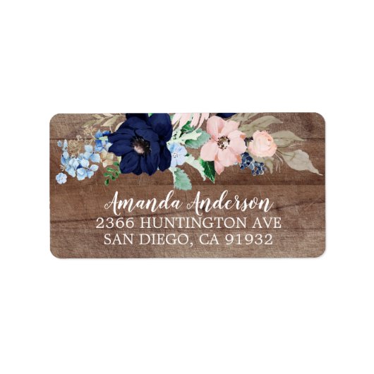 Rustieke Navy & Blush Flowers Vrijgezellenfeest La Etiket (Voorkant)