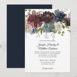Rustieke Navy Bourgondië Marsala Gouden Bloemen Br Kaart