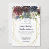 Rustieke Navy Bourgondische Roos Geometrische bloe Kaart (Voorkant)