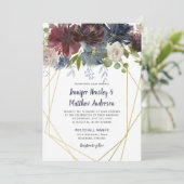 Rustieke Navy Bourgondische Roos Geometrische bloe Kaart (Staand voorkant)