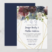 Rustieke Navy Bourgondische Roos Geometrische bloe Kaart (Voorkant / Achterkant)