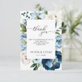 Rustieke Navy Dusty Blue Schattigee Elegante Bloem Bedankkaart (Staand voorkant)