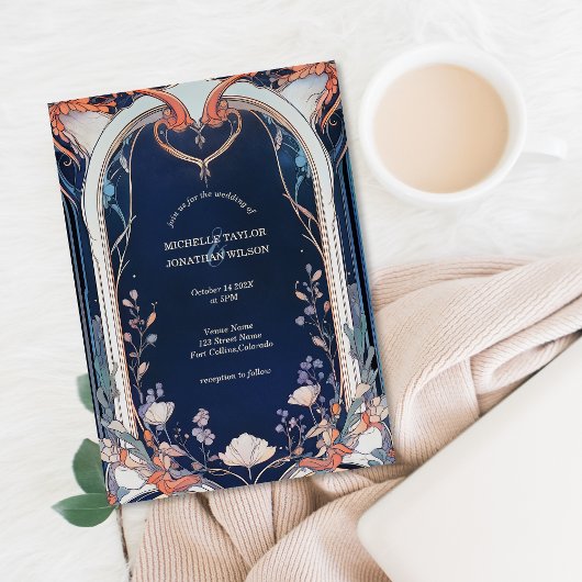  rustieke Navy Floral Art Nouveau Kaart