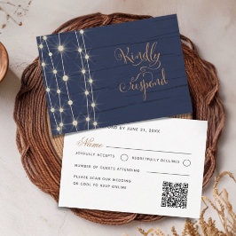 Rustieke Navy & Gouden Slingerlichten Bruiloft RSVP Kaartje