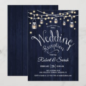 Rustieke Navy Hout & Lichten Bruiloftsreceptie Kaart (Voorkant / Achterkant)