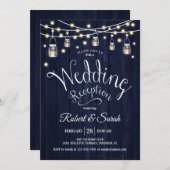 Rustieke Navy Hout & Lichten Trouwreceptie Kaart (Voorkant / Achterkant)