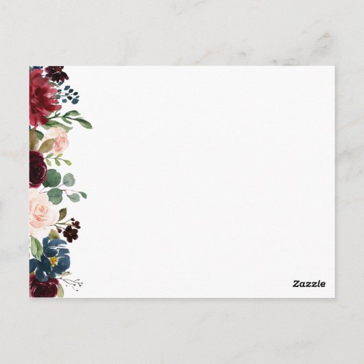 Rustieke Navy Marsala Bloemen Bruiloft Advies Kaar Briefkaart (Achterkant)