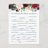 Rustieke Navy Marsala Bloemen Bruiloft Advies Kaar Briefkaart (Voorkant)