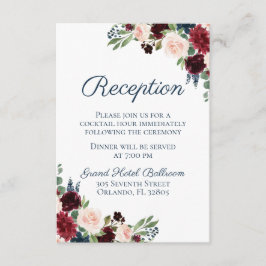 Rustieke Navy Marsala Bloemen Bruiloft Receptie Ka Informatiekaartje