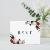 Rustieke Navy Marsala Bloemen Bruiloft RSVP Briefk Briefkaart (Staand voorkant)