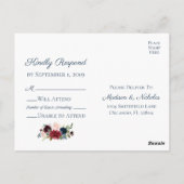 Rustieke Navy Marsala Bloemen Bruiloft RSVP Briefk Briefkaart (Achterkant)