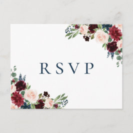 Rustieke Navy Marsala Bloemen Bruiloft RSVP Briefk Briefkaart