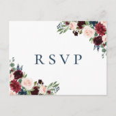 Rustieke Navy Marsala Bloemen Bruiloft RSVP Briefk Briefkaart (Voorkant)