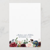 Rustieke Navy Marsala Bloemenbruiloft Menu Kaarten (Achterkant)