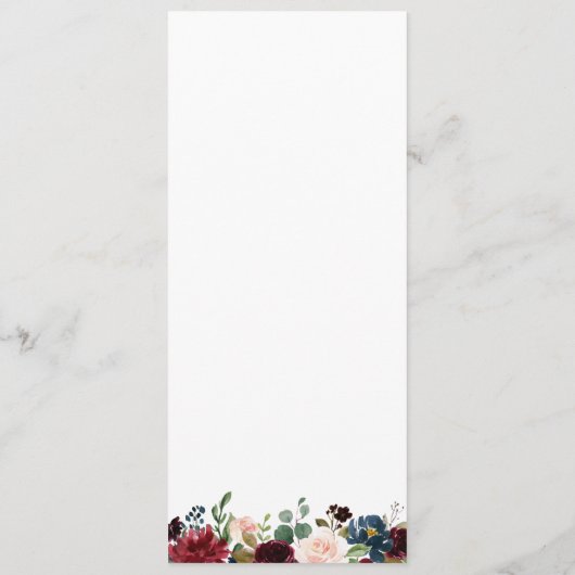 Rustieke Navy Marsala Bloemenbruiloft Menu Rack Ka (Achterkant)