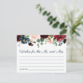 Rustieke Navy Marsala Floral bruiloft wensen Kaart (Staand voorkant)