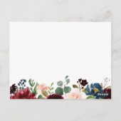 Rustieke Navy Marsala Floral bruiloft wensen Kaart (Achterkant)