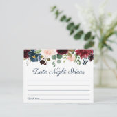 Rustieke Navy Marsala Floral Date Nachtideeën Kaar Briefkaart (Staand voorkant)