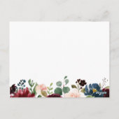 Rustieke Navy Marsala Floral Date Nachtideeën Kaar Briefkaart (Achterkant)