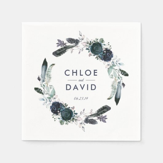Rustieke Navy Peony Waterverf Gepersonaliseerde br Servet (Voorkant)