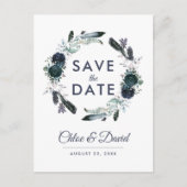 Rustieke Navy Pioen Waterverf Save the Date Aankondigingskaart (Voorkant)