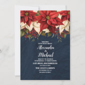 Rustieke Navy Poinsettia Bloemen Kerstbruiloft Kaart (Voorkant)