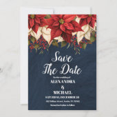 Rustieke Navy Poinsettia Bloemen Kerstbruiloft Save The Date (Voorkant)