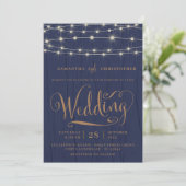 Rustieke Navy String Lights Alles in een bruiloft Kaart (Staand voorkant)