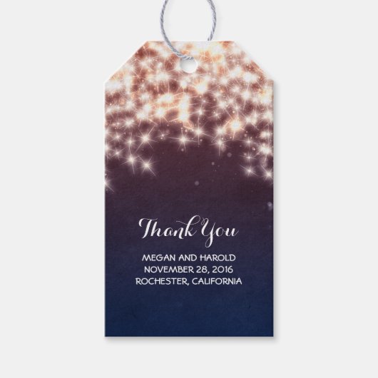 Rustieke Navy String Lights Bruiloft Cadeaulabel (Voorkant)
