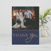 Rustieke Navy String Lights Bruiloft Dank u Bedankkaart (Staand voorkant)