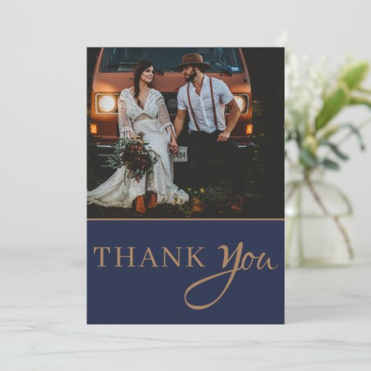 Rustieke Navy String Lights Bruiloft Dank u Bedankkaart (Staand voorkant)