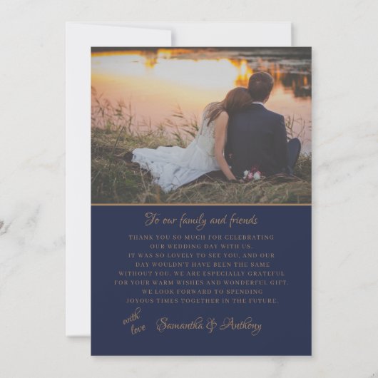 Rustieke Navy String Lights Bruiloft Dank u Bedankkaart (Achterkant)