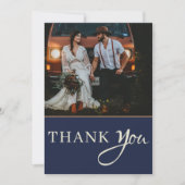 Rustieke Navy String Lights Bruiloft Dank u Bedankkaart (Voorkant)