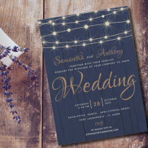 Rustieke Navy String Lights bruiloft uitnodiging