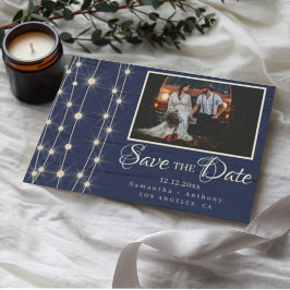 Rustieke Navy String Lights Save the Date