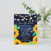 Rustieke navy string verlichting zonnebloemen opsl aankondigingskaart (Staand voorkant)