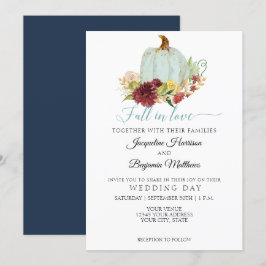 Rustieke Navy Waterverf Pompoen Bourgondië Floral Kaart