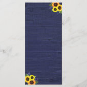 Rustieke Navy Wood Lights Kant Zonnebloem Bruiloft Menu (Achterkant)