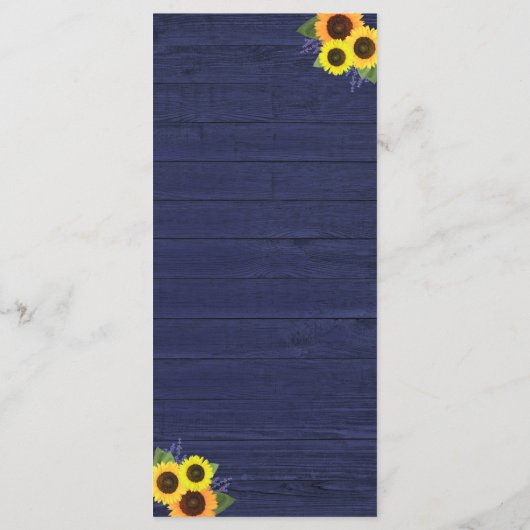 Rustieke Navy Wood Lights Kant Zonnebloem Bruiloft Menu (Achterkant)