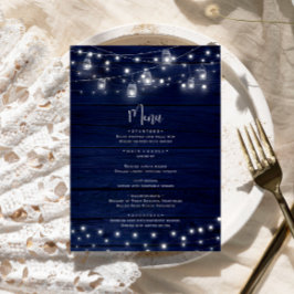 Rustieke Navy Wood Mason Jars Lights Bruiloft Menu