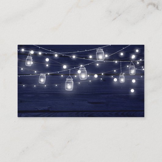Rustieke Navy Wood Mason Jars Lights Bruiloft QR R Informatiekaartje (Achterkant)