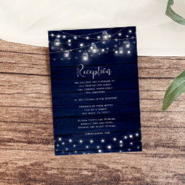 Rustieke Navy Wood Mason Jars Lights Receptie Kaar Informatiekaartje