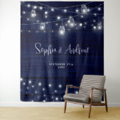 Rustieke Navy Wood Mason Jars Lights Wandkleed (In situ)